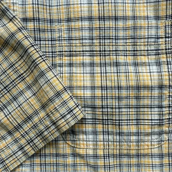 💀 SOLD 💀 Vintage 90s Cropped Boxy Yellow Plaid Short Sleeve Button Down ~ Size S - Picture 8 of 8